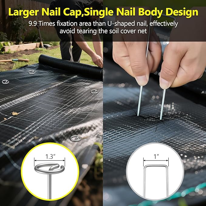 120 Pcs Landscape Fabric Stakes Heavy Duty(8 Gauge), 6 inch Galvanized Garden Weed Barrier Stakes for Plant Support, More Holding Power Than U-Shaped Ground Nail, Not Easy to Bend