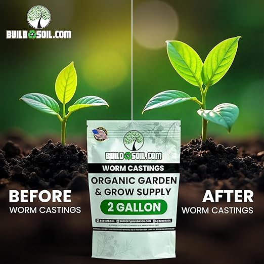 BuildASoil Worm Castings for Gardening - Vermicompost Organic Fertilizer for Lawns - Ensures Larger Plants & More Vegetables - Natural Earthworm Castings for Plants (1 Cubic Foot/Bag) (2 Gallon)