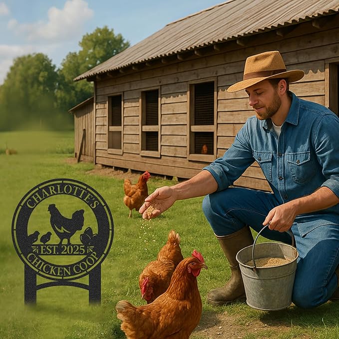Personalized Metal Chicken Coop Sign, Custom Name Chicken Coop Signs for Outside, Decorative Garden Stakes, Metal Yard Art, Backyard Farmhouse Decor, Chicken Gifts for Women Man Color07