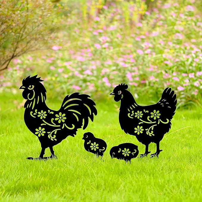 Chicken Metal Decor for Outside,Garden Stakes Decorative Chicken Gifts for Women/Men,Black Chicken Silhouette Statues for Yard Ornaments,Lawn, Patio, Pathway,Outdoor Garden Decor