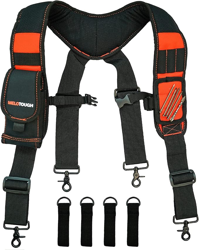 MELOTOUGH Magnetic Tool Belt Suspenders with Magnetic WristBand for Work Belt Padded Suspenders Constrcution