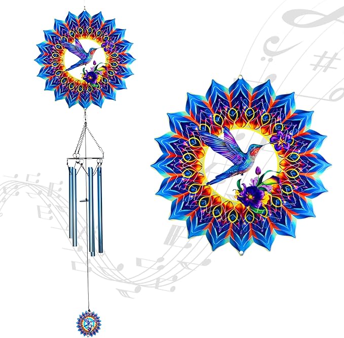 Hummingbird Wind Chimes for Outside,Birthday Gifts for Mom Grandma Wife,Hummingbird Wind Chimes with 3D Wind Spinners,Outdoor Decor for Garden Yard Porch