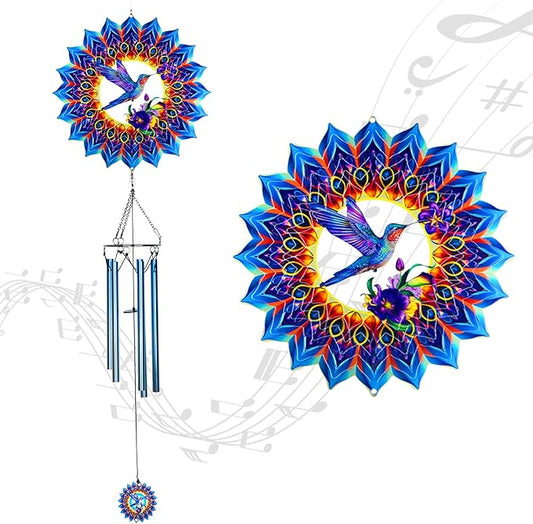 Hummingbird Wind Chimes for Outside,Birthday Gifts for Mom Grandma Wife,Hummingbird Wind Chimes with 3D Wind Spinners,Outdoor Decor for Garden Yard Porch