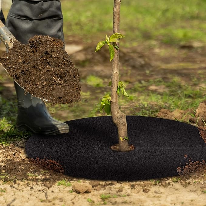 Pack 12 Non-Woven Tree Mulch Ring, 20.47 Inch Weed Barrier mat,Degradable Tree Mulch Used to inhibit Weed Growth and Landscape Weed Control Plant Root Protection
