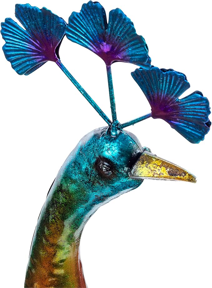 Alpine Corporation JUM207 Indoor Outdoor Metallic Peacock Standing Yard Statue Decoration, 37" Tall, Multicolor