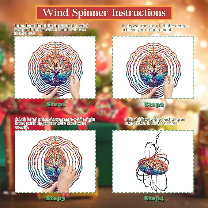 TIANCENTRAL H Tree of Life Wind Spinner,Tree of Life Wind Spinners 3D Frosted Hanging for Yard, Unique Gift Wind Spinner,3D Hanging Wind Sculptures for Garden Outdoor