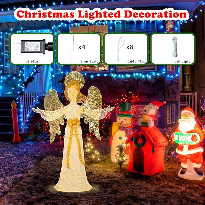 Taman Lighted Christmas Angel, 4 ft Warm Lights Glittered Angel for Outdoor Christmas Holiday Home Lawn Yard Garden Decoration