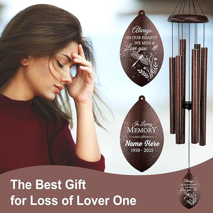 ASTARIN Personalized Sympathy Wind Chime, Deep Tone Wind Chimes for Outside, Sympathy Gifts for Loss of Mom, Bereavement Gifts for Funeral/Condolences/Memorial
