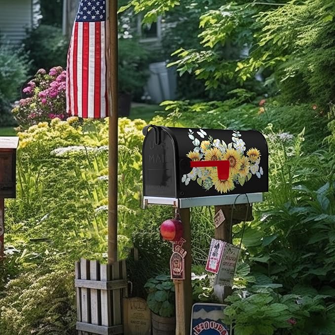 Summer Mailbox Cover Magnetic Summer Sunflower Waterproof Mail Wraps Spring Butterflies Floral Post Letter Box Covers Farmhouse Rustic Flowers Mailbox Covers Decor for Garden Yard 18x21 Inch