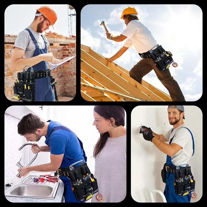 MELOTOUGH Electrician Tool Belt Set, Padded Work Rig with detachable Tool Pouches and Utility Apron, Combo Harness with Carry Handles for Carpenter Construction