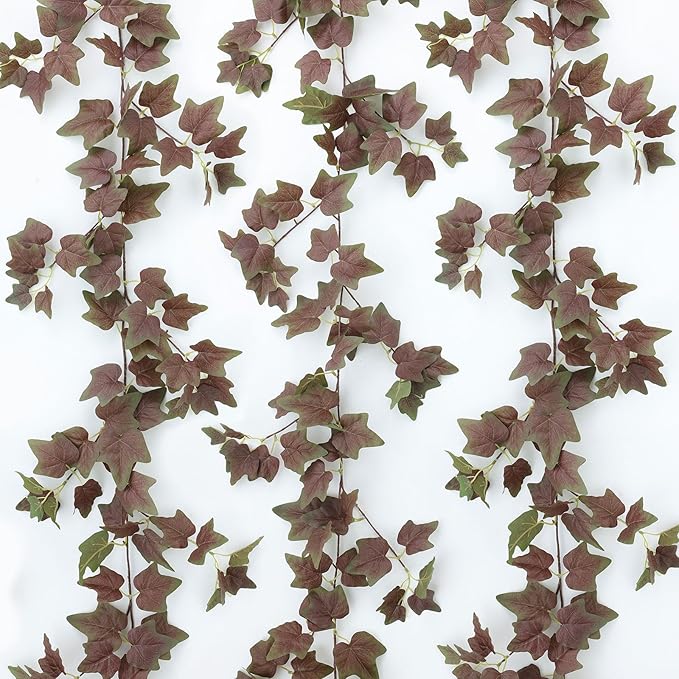 Mizii 3 Strands Artificial Vines Ivy Garland 74" Fake Vine with Silk Green Leaves Faux Hanging Plants Greenery Decoration for Outdoors Wedding Party Indoor Bedroom Home Wall Room Decor (Purple Green)