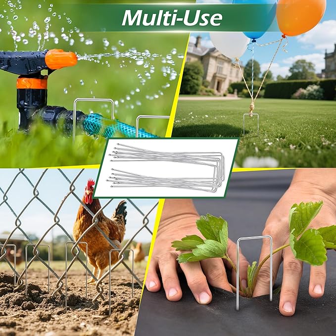Qiang Ni Garden Stakes Adjustable-Width: 6 Inch U-Shaped Landscape Staples 11 Gauge - Hot-dip Galvanized Steel Outdoor Decoration Anchors SOD Pins for Yard Tent Fence Ground Stakes - 50 Pack
