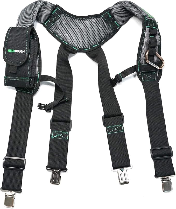 MELOTOUGH Gel Padded Tool Belt Suspenders - Heavy Duty Clip End Work Suspenders