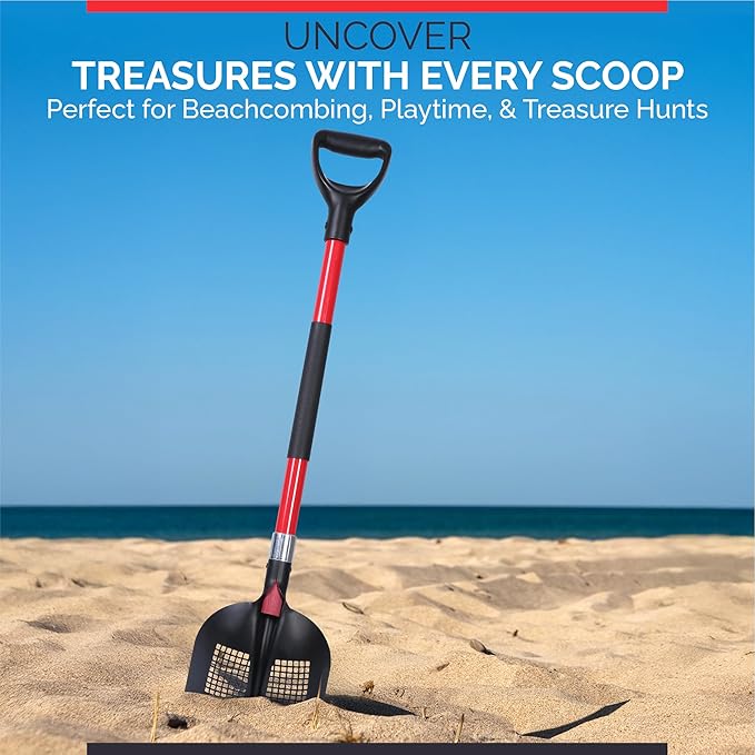 Sifting Shovel, Sand Sifter Shovel for Chicken Coop Scooper, Beach, Heavy Duty with Ergonomic Fibreglass Handle Double Grip with Gloves