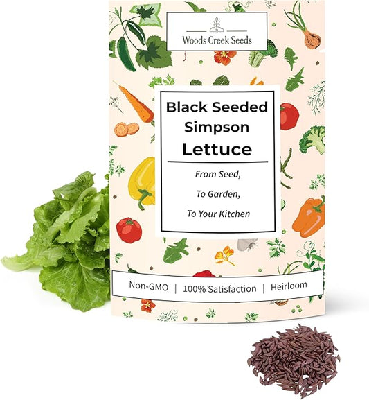 Woods Creek Seeds: Black Seeded Simpson Heirloom Lettuce Seeds for Planting - Over 1,700 Non-GMO Seed Pack for Indoors, Outdoors, or as Hydroponic Seeds - Beginner-Friendly Green Leaf Lettuce Seed