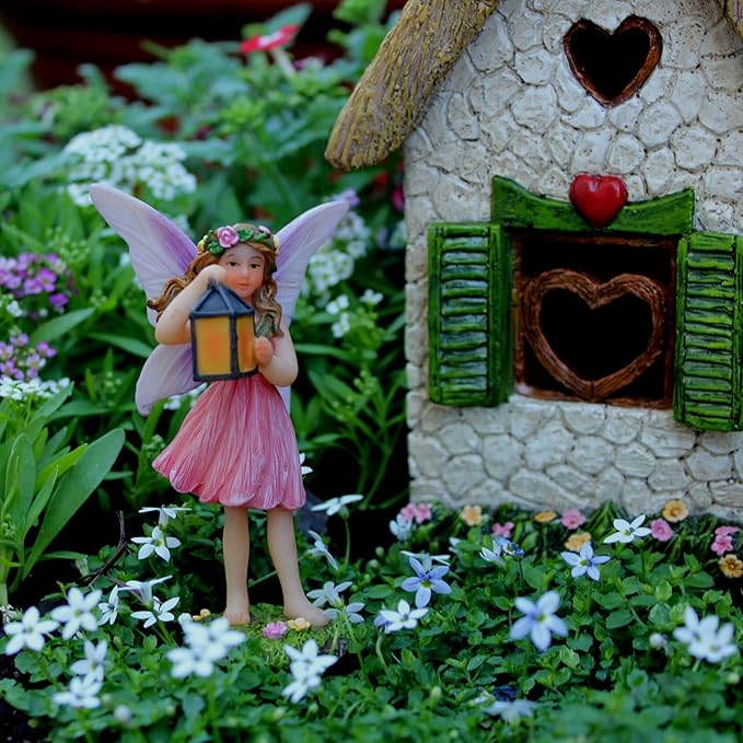PRETMANNS Fairy House Kit - Fairy Garden Accessories for Outdoor Miniature Village Decor, with Fairies & Sign - House, 7’ High & Door can Open Wide - 4 Piece Supplies