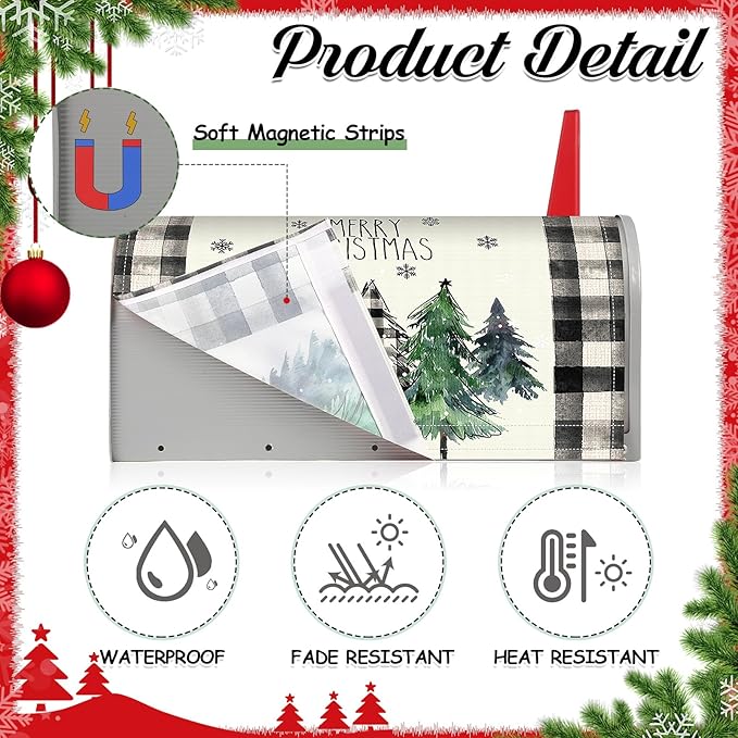 Blosssound Christmas Mailbox Cover Magnetic Standard Size 21 x 19 Inch, Winter Mailbox Cover Xmas Tree Decorative Post Letter Box Decor for Garden Yard Outdoor(Merry)