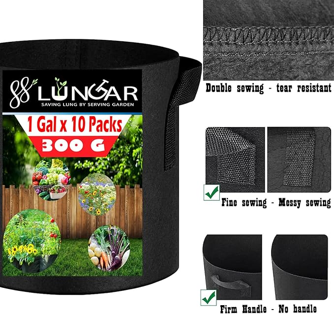 Plant Grow Bags - 15 Gallon 5 Packs Planter Pot, Thickest Aeration 300G Non-Woven Fabric, Reinforced Handles for Weatherproof Nursery Pot, Enhanced Double Seam