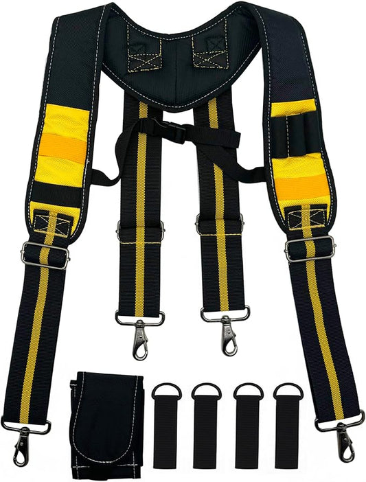 Tool Belt Suspender for Men 4 Point Padded with Attachment Loops, WristBand Pouch Pocket for Construction Worker
