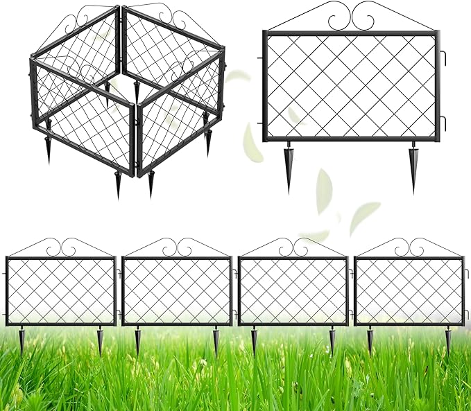 Zhongma Decorative Metal Garden Fence, Pack of 4pcs, Total 26" H x 97.5" L