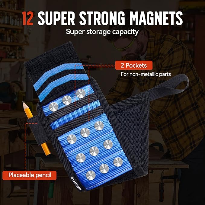 Gifts for Dad, Lanyard Magnetic Wristband for Tools, Birthday Gifts for Men, Lightweight 1680D Double Oxford Fabric, 12 Super Strong Magnets, Gifts for Men, Women, Blue