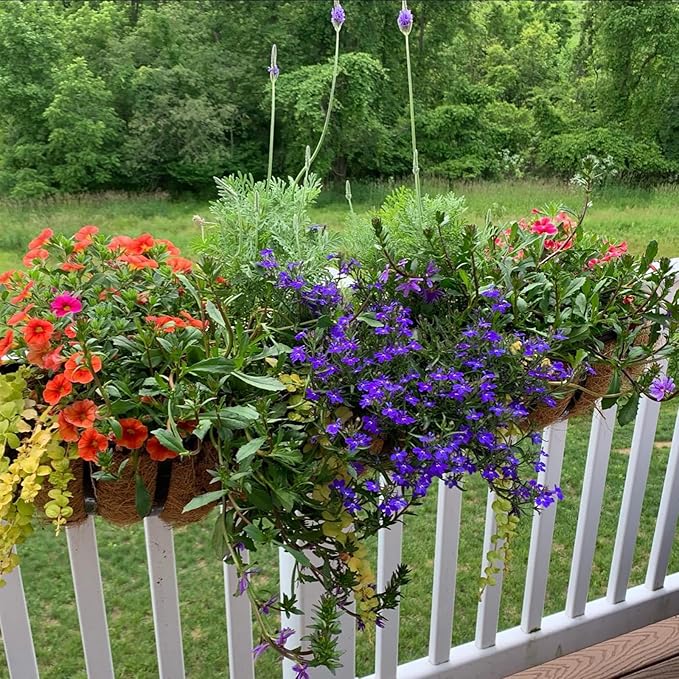 24 Inch Railing Planter Window Box Deck Balcony Rail Planter with Coco Liner Metal Wall-Mounted Coconut Liner Planter Basket English Horse Trough Planters for Outdoor Balcony Porch Fence (2 Pack)