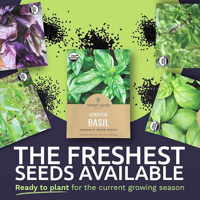 Organic Basil Seeds Variety Pack - 8 Individual Packs - 2025 Season - Genovese, Thai, Lemon, Greek, Cinnamon and More! for Indoor & Outdoor Planting (Non-GMO, Certified Organic)