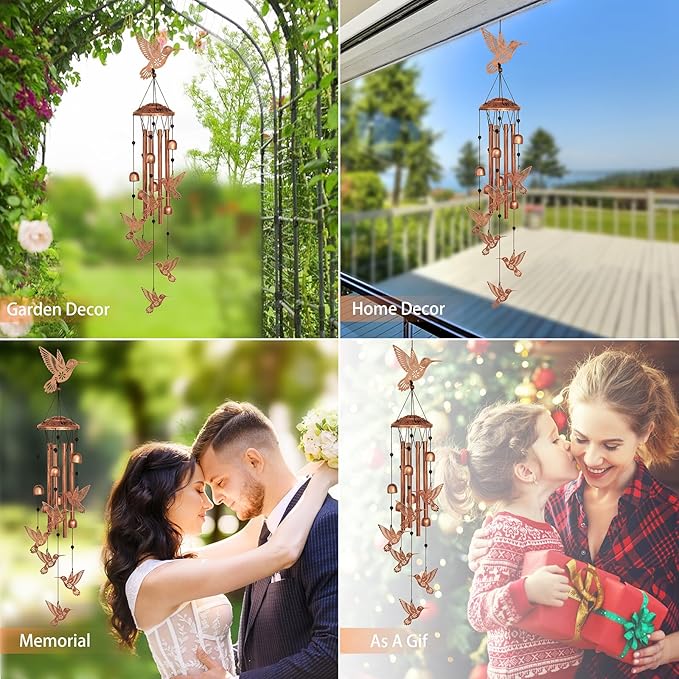 Hummingbird Wind Chimes for Outside,Metal Windchimes,Hummingbird Gifts for Women/Men,Wind Chime Garden Decor Outdoor,Memorial/Housewarming/Birthday/Festival Gifts,Front Yard Decor