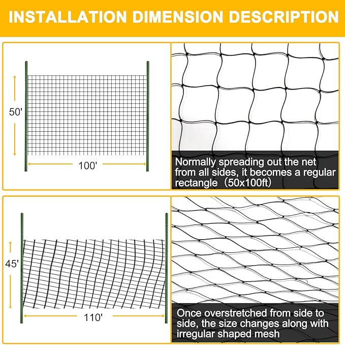 Bird Netting 50ft x 100ft, Heavy Duty Garden Net 1 inch Mesh Nylon Nettings for Chicken Coop Roof, Poultry Netting Deer Fence Trellis Net for Fruits Trees Plants