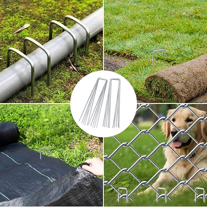 50 Pack Garden Stakes Plant Cover Stakes U-Shaped Tent Stakes Ground Stakes,Galvanized Landscape Staples for Landscaping Securing Weed Barrier Fabric Irrigation Tubing Tarpaulin Holding Fence
