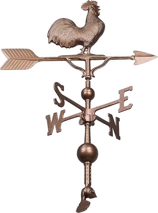 Montague Metal Products - 32'' Aluminum Deluxe 3D Rooster Weathervane 300 Series - Wind Vane with Ornament - Roof Metal Decor - Mount Included (4 to Choose from) - Hand Cast Aluminum (Oil Rubbed)
