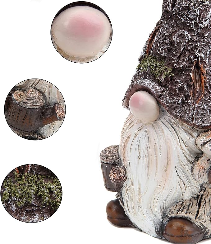 Leekung Garden Gnomes Statue Decor,Outdoor Gnomes Garden Decorations,Indoor gnome Figurine Woodstone Color for Home Decoration