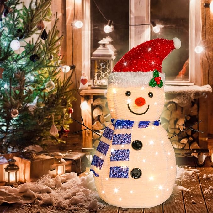 Lighted Snowman Christmas Decorations, Collapsible Battery Operated Snowman with Build in 20 LED Lights for Xmas Holiday Indoor Outdoor Lawn Yard Garden Decor