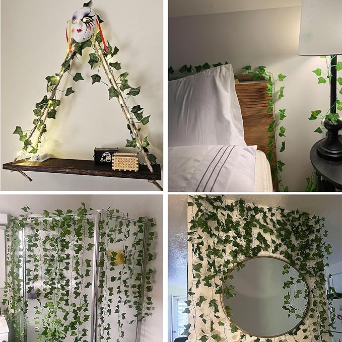 Fake Vines for Room Decor 12 Pack 87 FT Artificial Plant Ivy Backdrop Leaves for Aesthetic Home Bedroom Wall Wedding Party Office Patio Indoor Outdoor Garden Decorations