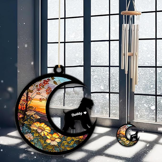 Soft-Coated Wheaten Terrier Sun Catcher Wind Chime, Custom Sunflower Suncatcher Dog Memorial Wind Chime, Dog Loss Gift, Dog Sympathy Gift, Pet Loss Suncatcher, Outdoor Garden Decor