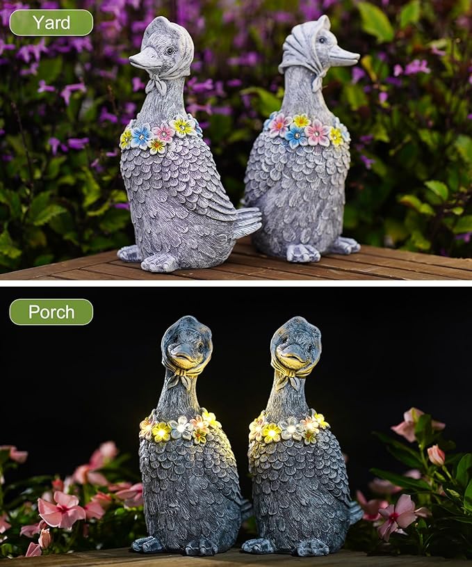 Nacome Solar Goose Outdoor Statues for Garden: Outside Decor with Glowing Flower Clearance for Porch Yard Art Lawn Ornaments Patio Balcony - Birthday Gifts for Women Mom Grandma(Gray)