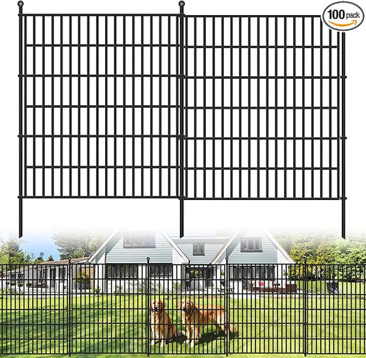 5 Panels No Dig Garden Fence, 32 in(H) X12.1 ft(L) Metal Fence Panels, Thickened Rustproof Garden Fencing, Animal Barrier for Dogs, Rabbits, and Patio