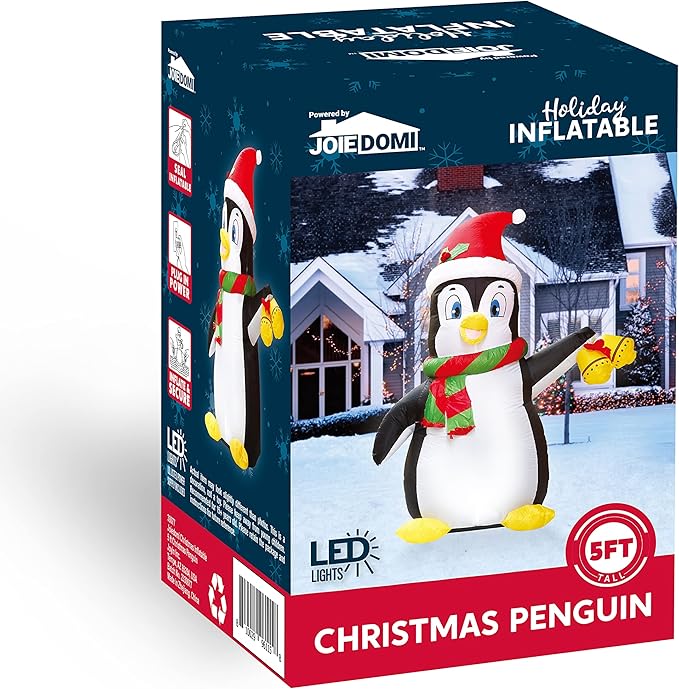 Joiedomi 5 FT Christmas Inflatable Penguin Decoration, Blow Up Yard Decoration Holiday Life-Size with Built-in LEDs for Christmas Party Indoor, Outdoor, Yard, Garden, Lawn Décor