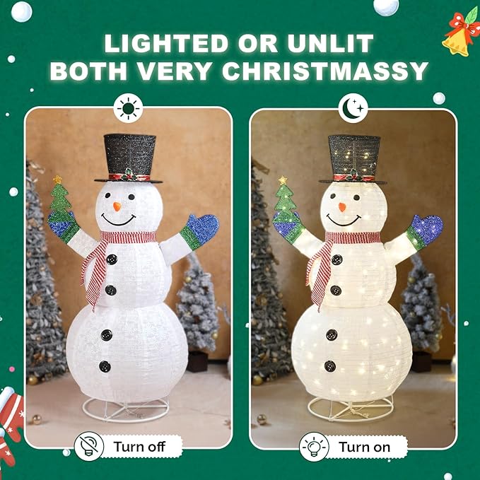 VINGLI 6FT Lighted Snowman Holding Small Tree Christmas Yard Decorations, Prelit Pull Up with 200 Warm White LED Lights, Outdoor Lighted Xmas Yard Decorations for Lawn Garden Porch Indoor Décor