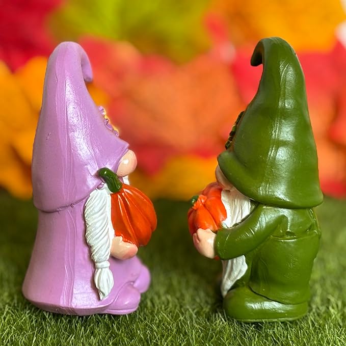 Set of 4 Guardian Gnome Figurines for Good Luck - Autumn Harvest with Pumpkins & Maple Leaf, Thanksgiving & Christmas Home Protection Decor, Farmhouse Centerpiece for Mantel