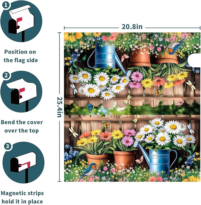 Spring Flowers Magnetic Mailbox Cover Bird Floral Mailbox Covers Magnetic Standard Size 21 X 25.5 Inch Sunflower Mailbox Post Cover Mailbox Wraps Mailbox Decor for Home Garden Outdoor Yard