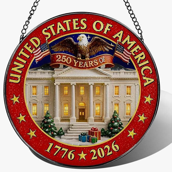 250 Years of America Stained Glass Suncatcher, Stained Glass Window Hanging & Decor, 1776-2026 US 250th Anniversary Ornament, Patriotic Ornament, American Independence Day Gift, July 4 Decor