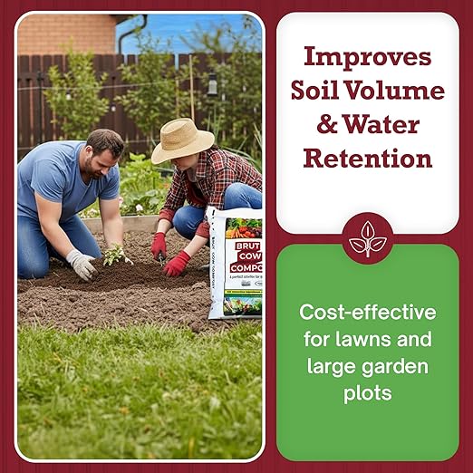 Brut Cow Compost – Nutrient-Rich Composted Cow Manure Organic Soil Amendment – 100% Pure Compost, Additive-Free Fertilizer for Vegetable Gardens, Flowers, Lawns & Indoor Plants – 30 Quart