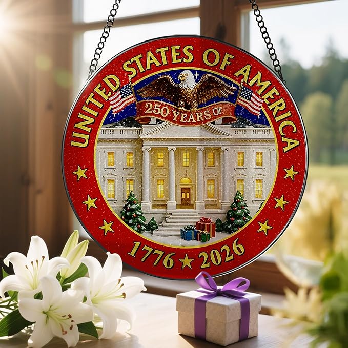250 Years of America Stained Glass Suncatcher, Stained Glass Window Hanging & Decor, 1776-2026 US 250th Anniversary Ornament, Patriotic Ornament, American Independence Day Gift, July 4 Decor