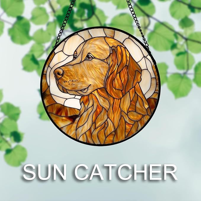 Stained Glass Window Hanging 4 Pcs Set Cute Cat and Dog 7.8" - Animal Suncatcher Door Garden Sun Catcher Decor Birthday Mother's Day for Mom Woman Nana Girl Boy Friend