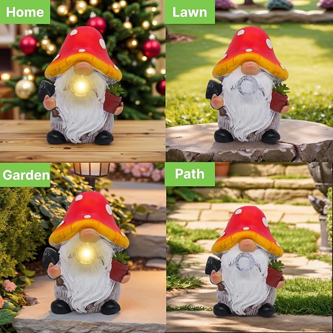 Garden Gnome Statues Decor with Solar Lights, Outdoor Decorations for Yard Porch Lawn Balcony Patio, Housewarming Gifts