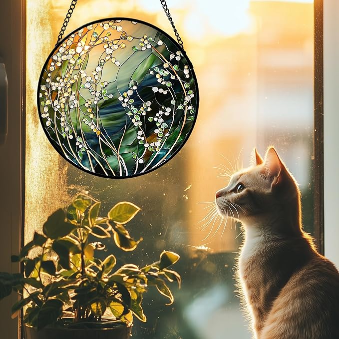 Stained Glass Suncatcher, Yellow Green Gradient Flower Sun Catcher Plants Stain Glass Window Hanging Decoration Mother's Day Birthday Gifts for Women Men Mom and Nana 6.3 in