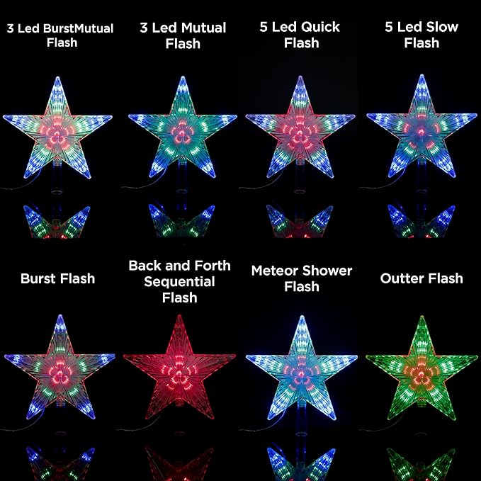 Alpine Corporation 8" H Flashing 5-Point Star Tree Topper with 31 Multi-Colored LED Lights, Christmas Decoration