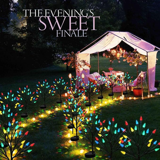Christmas Outside Decorations Solar Pathway Lights-2PACK 40LED Multicolor C6 Strawberry Lights Xmas Decor,Outdoor Solar Christmas Lights for Garden Yard Path Party Decor