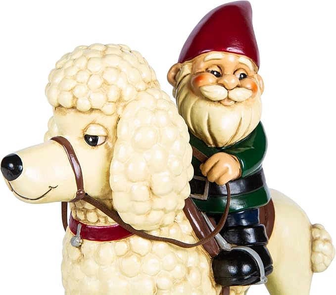 10” Poodle Garden Gnome Statue – Fun Lawn Ornament for Dog Lovers – Durable Resin Yard Decor with Faux Leather Leash – Unique Gift for Poodle Owners & Pet Enthusiasts